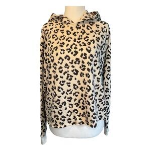 Lucky Brand Leopard Print Hoodie Sweatshirt Tan Black French Terry Long Sleeve S